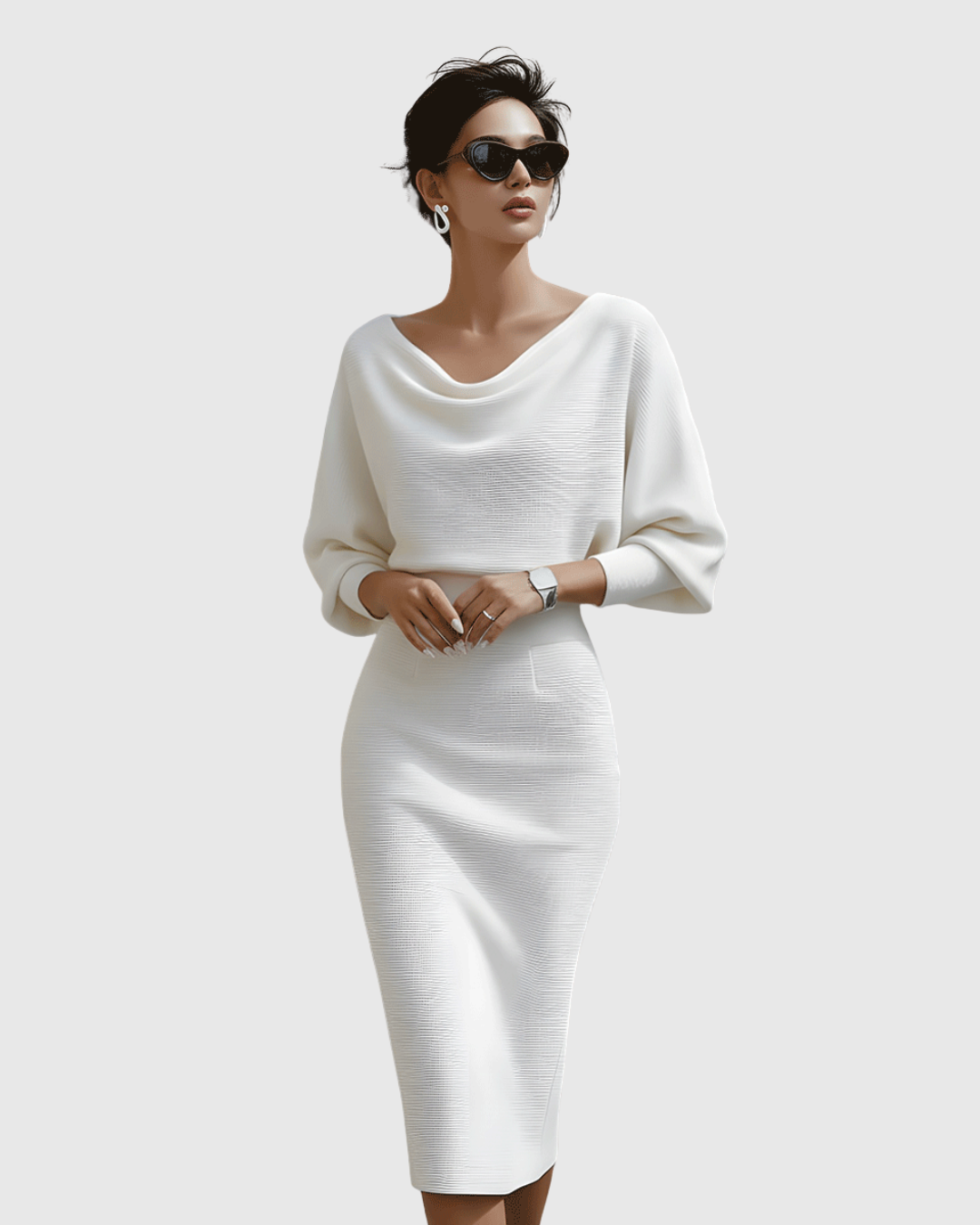 ISMERIA | Vestido midi con mangas murciélago