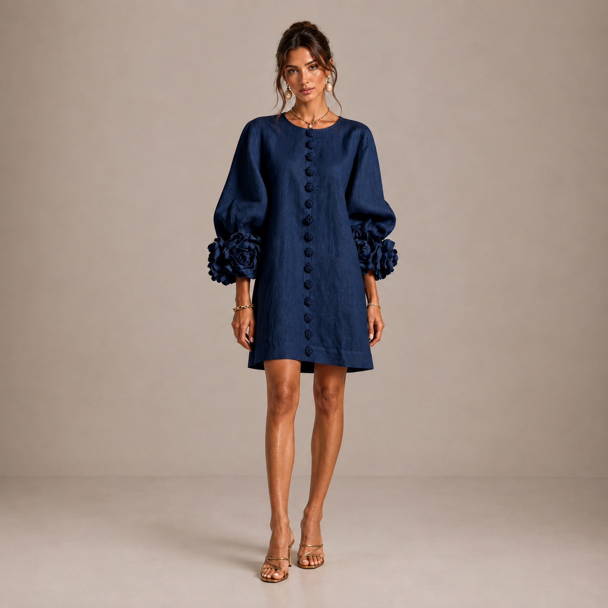 BIANCA | Vestido Mini de Lino con Mangas Abullonadas
