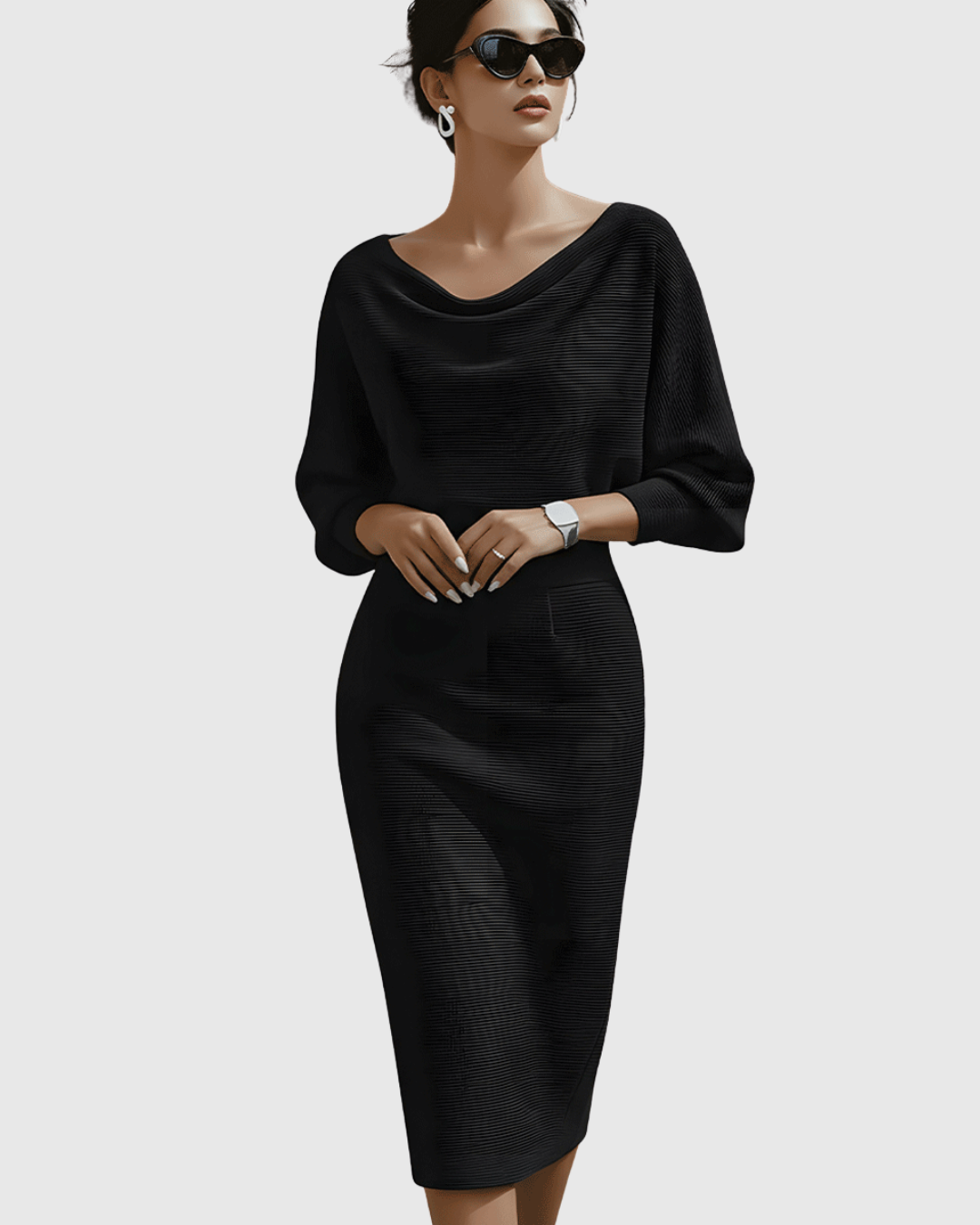 ISMERIA | Vestido midi con mangas murciélago