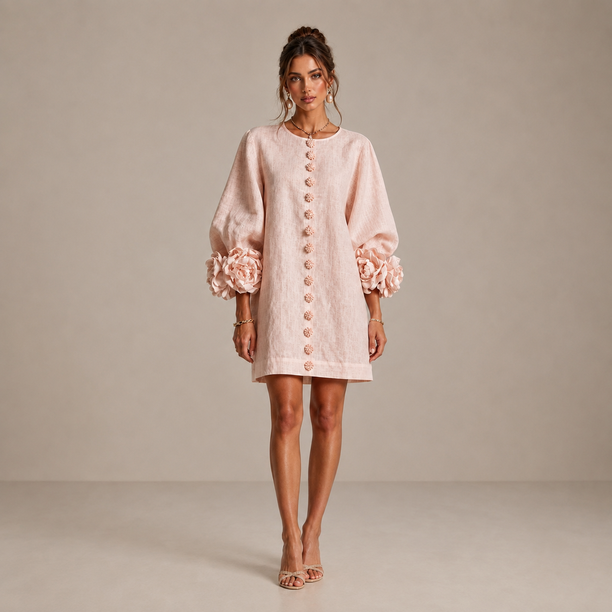 BIANCA | Vestido Mini de Lino con Mangas Abullonadas