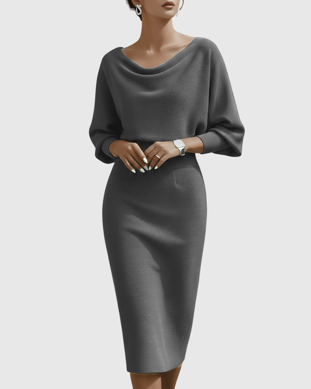 ISMERIA | Vestido midi con mangas murciélago
