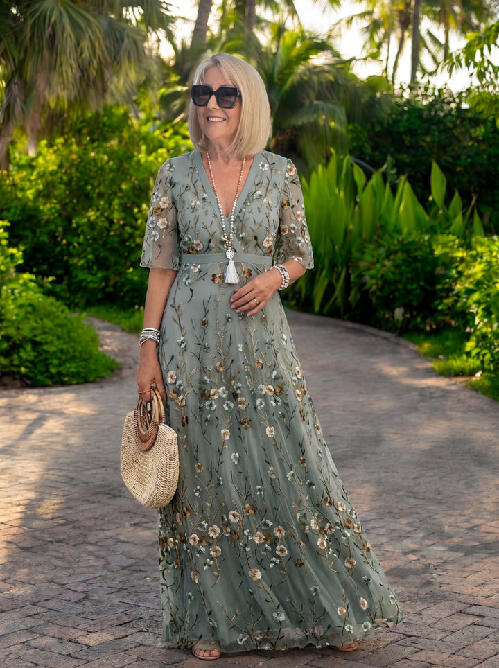 Melodi – Vestido largo de flores con cuello en V