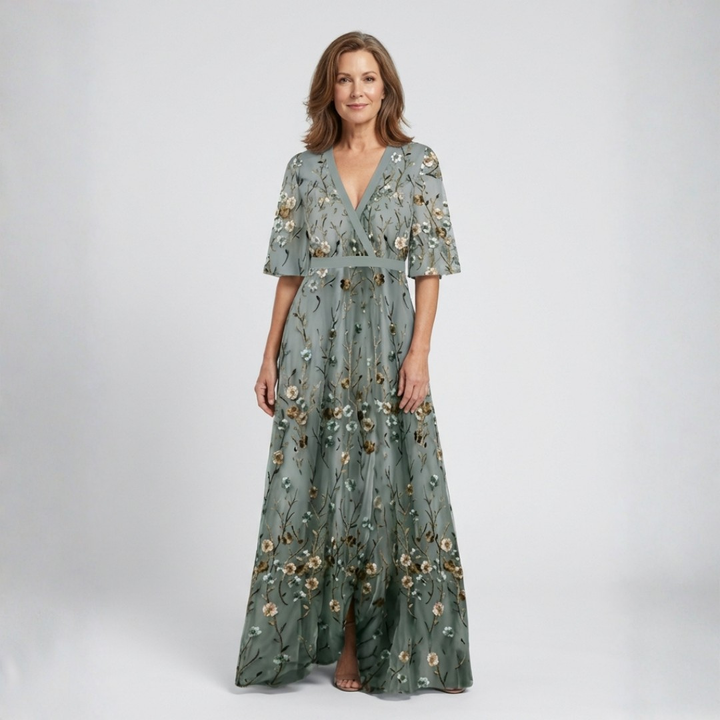 Melodi – Vestido largo de flores con cuello en V