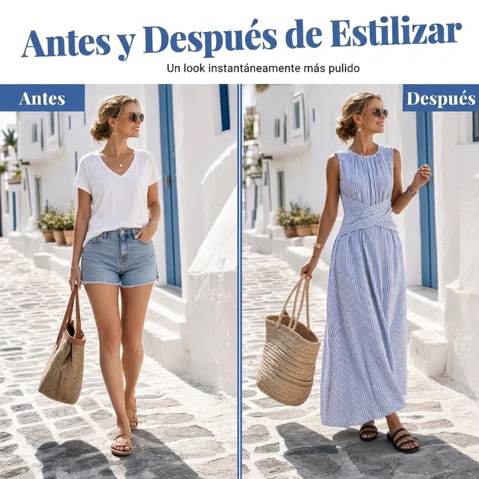 Aitana - Vestido de rayas con cintura cruzada