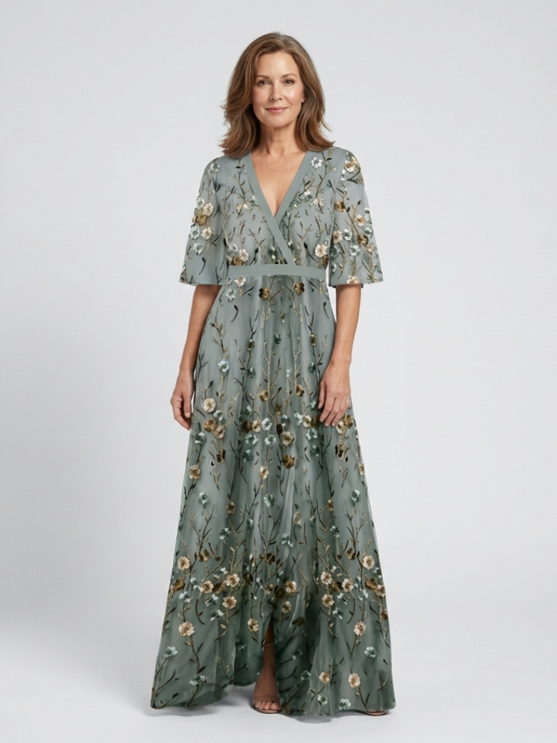 Melodi – Vestido largo de flores con cuello en V