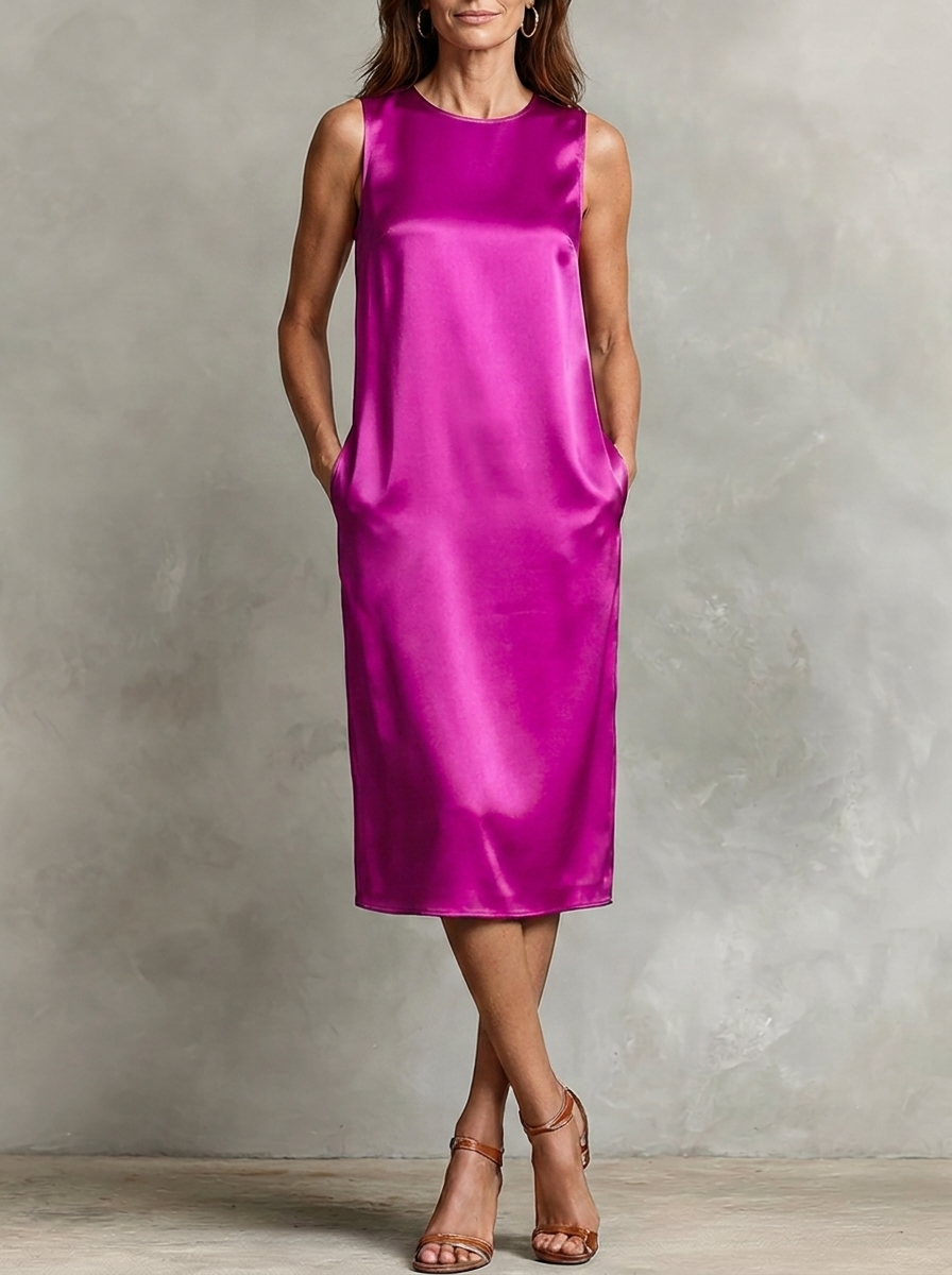 Sofía · Vestido Midi Efecto Lino Sin Mangas con Bolsillos
