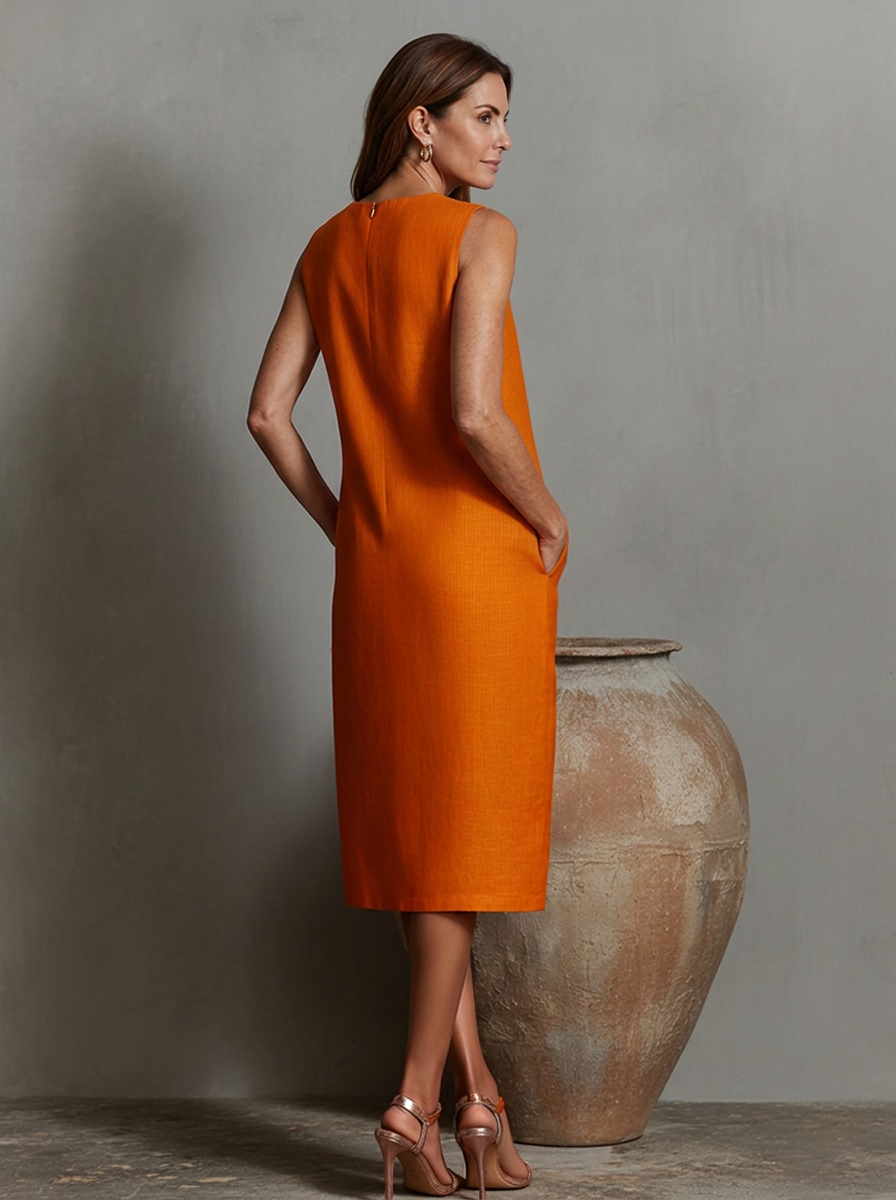 Sofía · Vestido Midi Efecto Lino Sin Mangas con Bolsillos