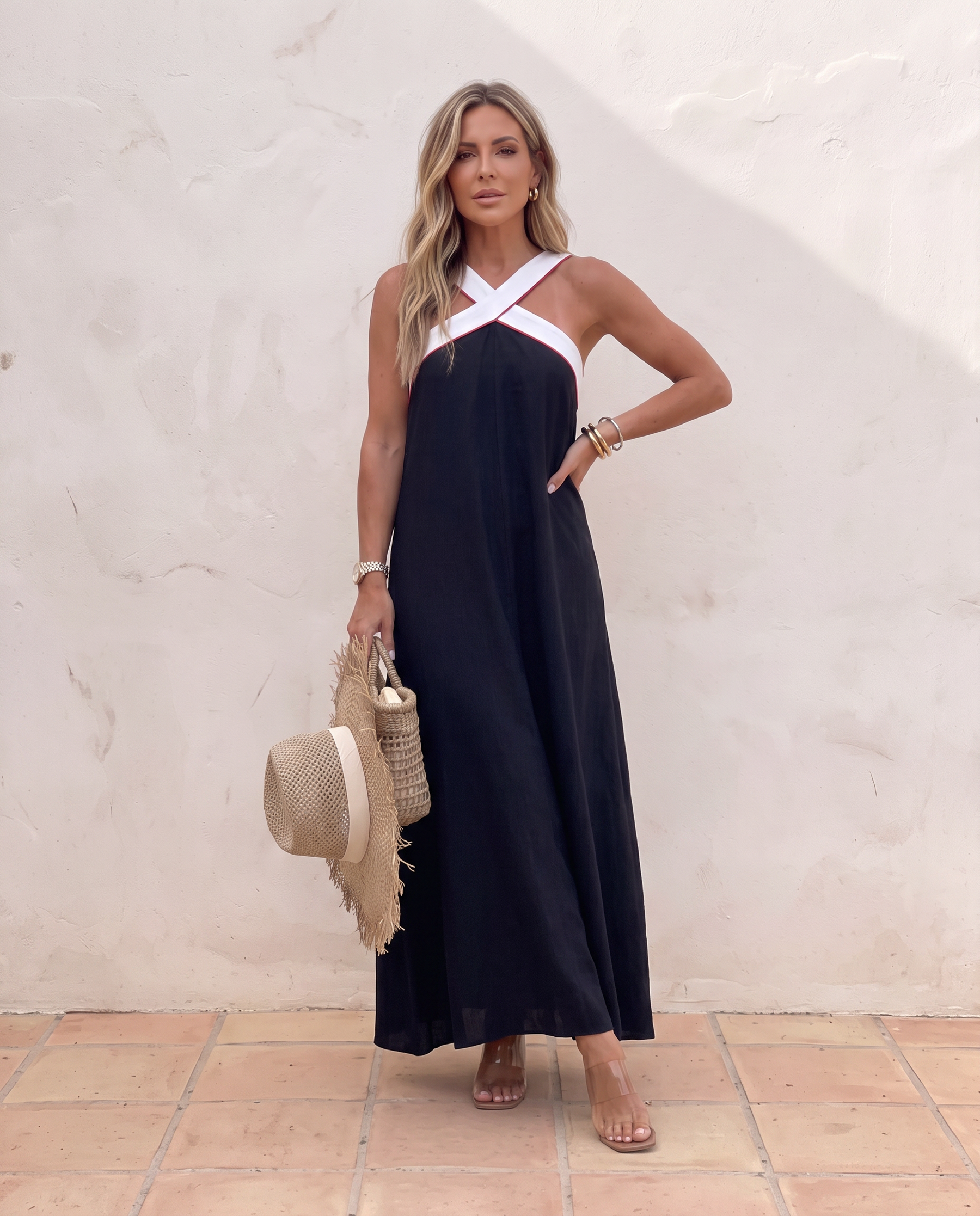 Matilde | Abito Lungo con Scollo Incrociato Bicolore