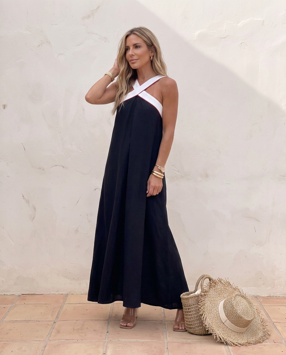 Matilde | Abito Lungo con Scollo Incrociato Bicolore